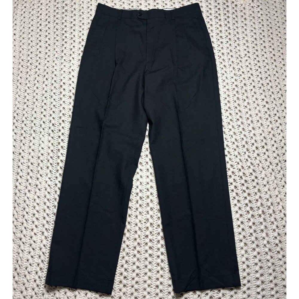 Zanella Bennet Men Black Pure Virgin Wool Dress Pants Made in Italy Slacks 35x31